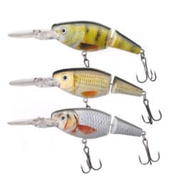 Set 3 Voblere Minnow Jointed 105 mm, 15 g, Floating, 2 Segmente, 2 Ancore Treble, 3D Eyes, pentru Pescuit Știucă